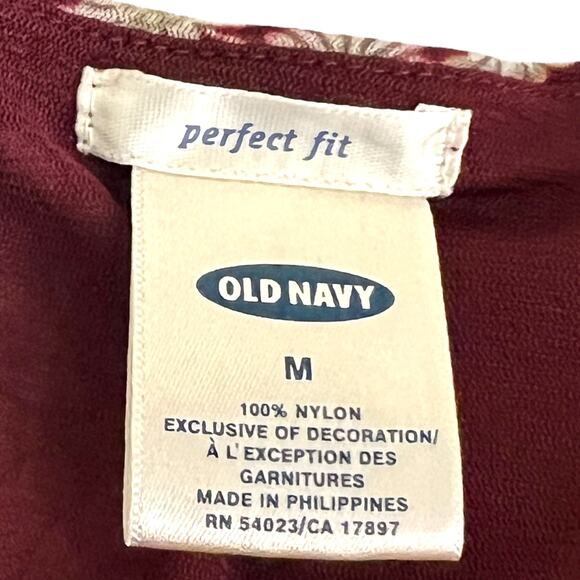 Old Navy MEDIUM Maroon Floral Empire Waist V-Neck Bust Detail Blouse Top - Picture 6 of 16